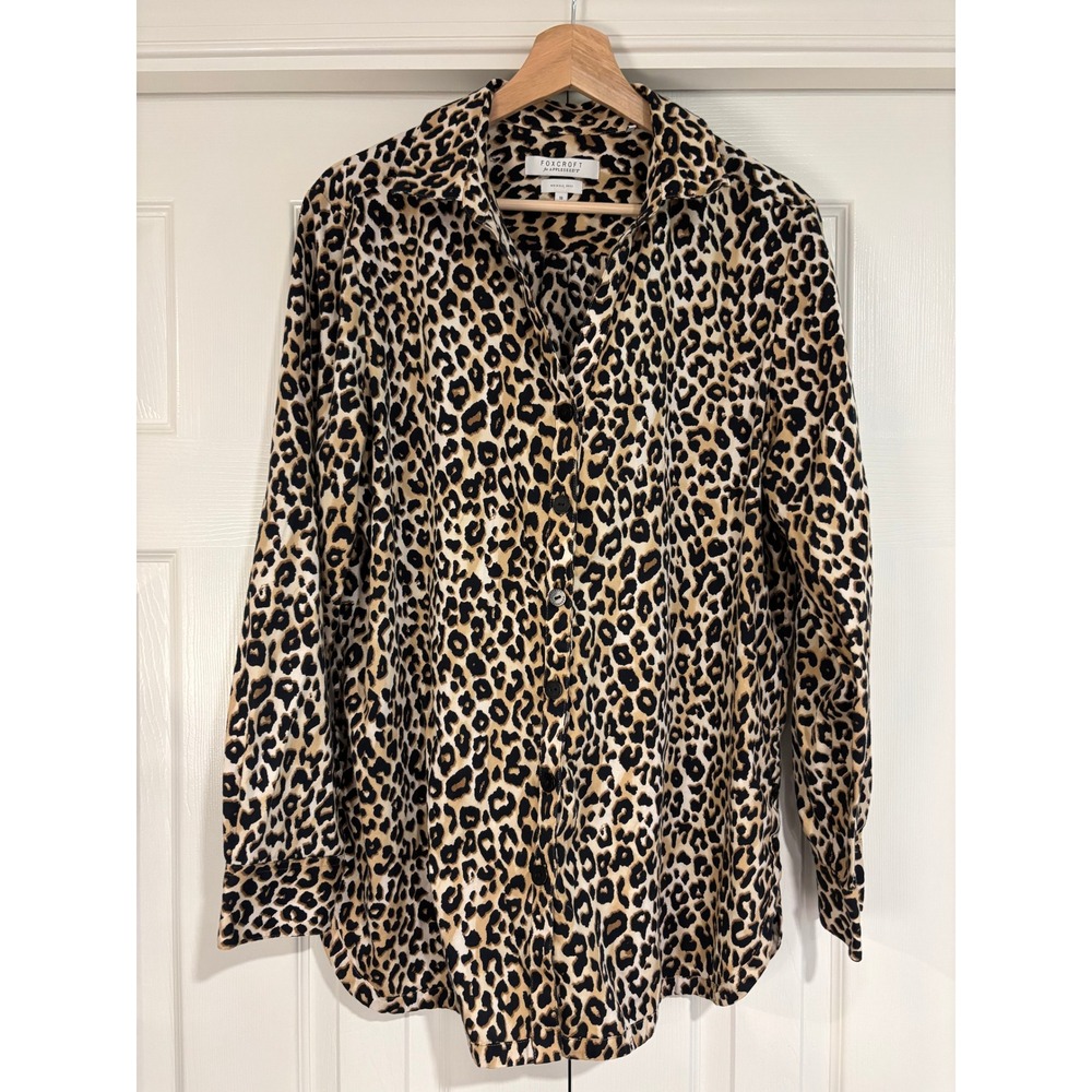 Foxcroft for Appleseeds Leopard Print Button Down Shirt Wrinkle Free Blouse 18